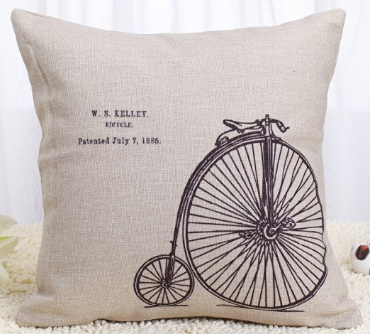 Decorbox Decorative 18 x 18 Inch Linen Cloth Pillow Cover Cushion Case, Penny-Farthing Bicycle
