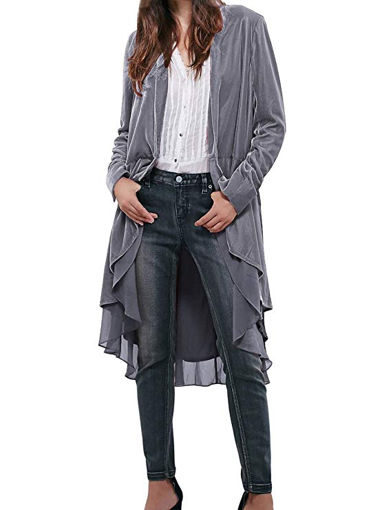 CA Mode Women's Velvet Lace Hem Cardigan Jacket Outwear Coat