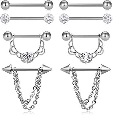 FECTAS 14G Nipplerings Nipple Rings Piercing Strainght Barbells Stainless Steel Jewelry for Women Girls
