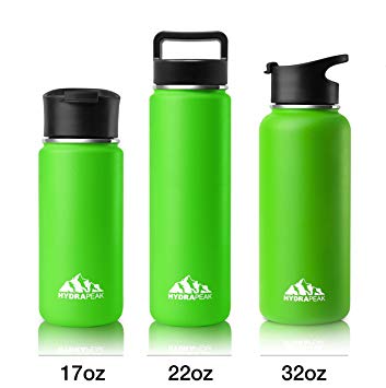 Hydrapeak Stainless Insulated Water Bottle- 22oz BPA Free Wide Mouth, Double Walled, Flask with Handle Lid.