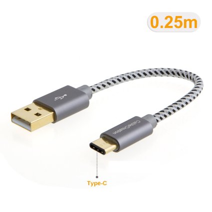 USB Type C Cable, CableCreation Short 0.8FT Braided Type C (USB-C) to standard USB A Cable for the New Macbook 12-inch, Google ChromeBook Pixel,Nexus 5X/6P, & More, Gray [56K Ohm Resistance]