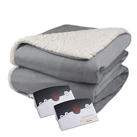 Biddeford Velour Sherpa Electric Heated Warming Blanket Queen Gray Washable Auto Shut Off 10 Heat Settings