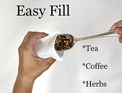 100 Extra Large Easy Fill Disposable Drawstring Tea/Coffee Filter and Tea Infuser Bags (Empty), for Herb, Loose Leaf Tea - Coffee. Work, Travel, Camping or everyday at home. No mess