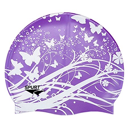 Professional Swimming Cap Waterproof Ear Protection Swim Cap Butterfly Purple
