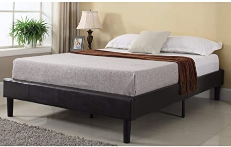 Divano Roma Furniture Madison Home Bonded Faux Leather Wood-slatted Modern Platform Bed Queen, Dark Espresso Brown