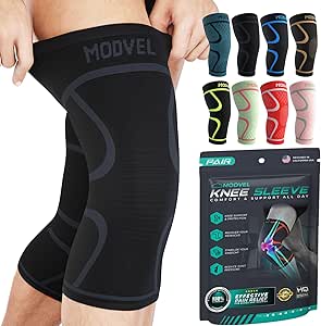 Modvel Knee Braces for Knee Pain Women & Men - 2 Pack Knee Brace for Knee Pain Set, Knee Brace Compression Sleeve, Knee Support for Knee Pain Meniscus Tear, ACL & Arthritis Pain Relief,Black XXL