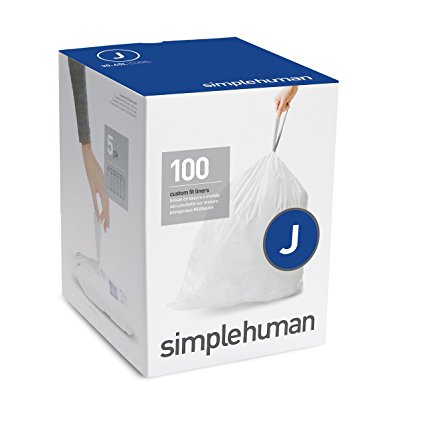 simplehuman Code J Custom Fit Liners, Tall Kitchen Drawstring Trash Bags, 30-45 Liter / 8-12 Gallon, 100-Count Box