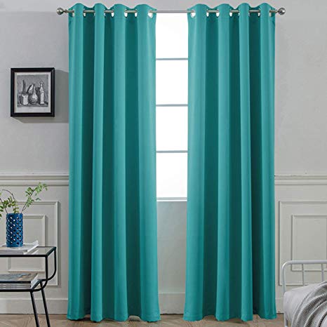 Yakamok Light Blocking Room Darkening Thermal Curtain Panels Blackout Curtains Solid Grommet Top Window Draperies/Drapes/Panels for Bedroom/Living Room 52x96 Inch Turquoise 2 Panels