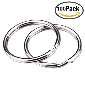 1" (25mm) Nickel Plated Split Key Chain Ring Connector Keychain, Silver Steel Round Edged Circular Keychain Ring Clips for Car Home Keys Organization, Arts & Crafts, Lanyards - Pack of 100
