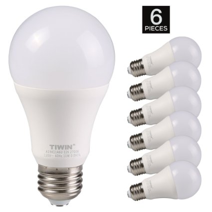 TIWIN LED Light Bulbs 100 watt equivalent (11W),Soft White (2700K), General Purpose A19 LED Bulbs,E26 Base ,Pack of 6