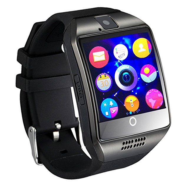 Smart Watch With Camera Touch Screen,OURSPOP Bluetooth SmartWatch Unlocked Watch Cell Phone -1.54inch Touch Screen GSM 2G SIM Card Sleep Monitor Remote Sync for Android (Q1 Black)