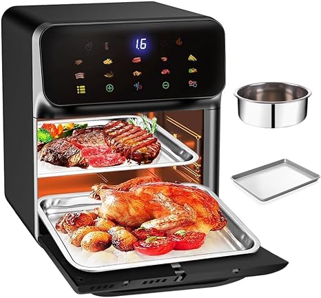 Air Fryer Toaster Oven 10-Quart 7-in-1 Air Fryer Convection Oven,Rotisserie,Roast,Bake,Dehydrate,12 Cooking Presets, Large Easy-View Window,with Accessories&Recipes,Black