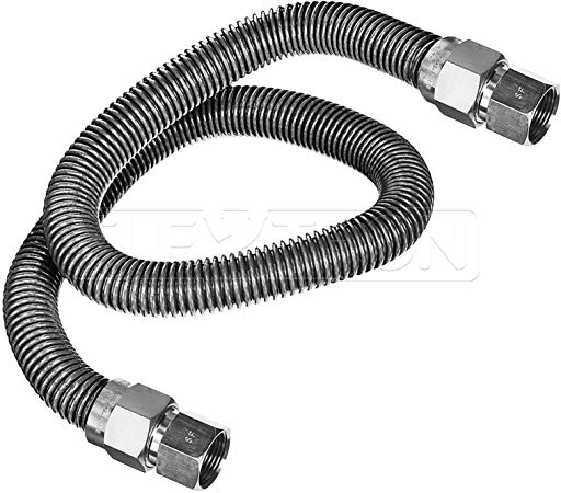 Flextron FTGC-SS38-48H Flexible Gas Line, Gas Pipe Connector With 1/2 in. Outer Diameter and 3/8 in. Inside Diameter; 3/8 in. FIP x 3/8 in FIP Fittings; Uncoated Stainless Steel Gas Hose 48 in. Long