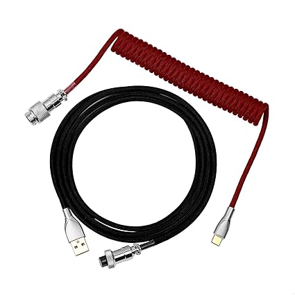 EPOMAKER Mix 1.8m Coiled Type-C to USB A TPU Mechanical Keyboard Space Cable with Detachable Aviator Connector for Gaming Keyboard and Cellphone(Red&Black)