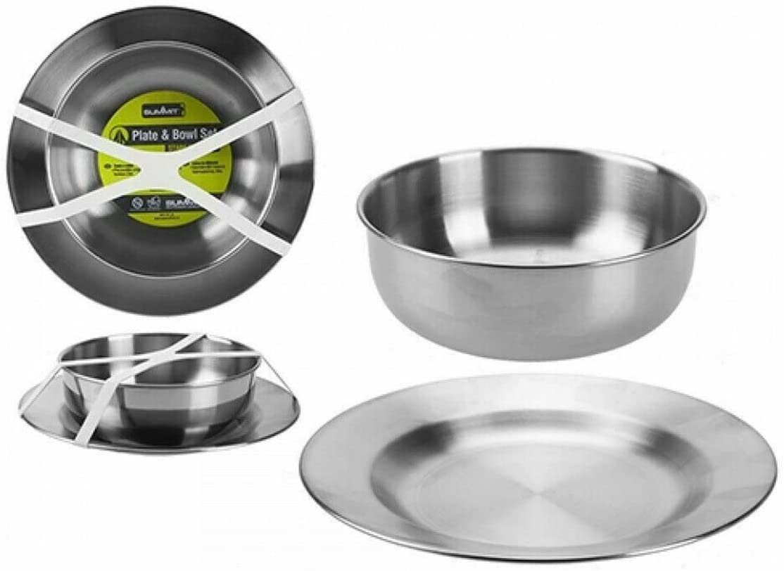 Summit Stainless Steel Plate & Bowl 2 Piece Set For Camping Outdoor Hiking Kitchen