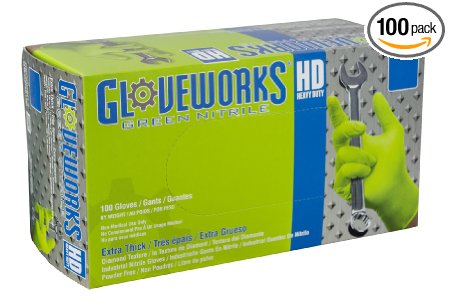 AMMEX - GWGN44100-BX - Nitrile Gloves - Gloveworks - HD, Disposable, Powder Free, 8 mil, Medium, Green (Box of 100)