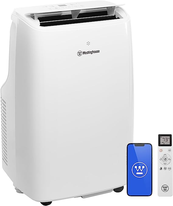 Westinghouse 12,000 BTU Air Conditioner Portable For Rooms Up To 400 Square Feet, Portable AC with Home Dehumidifier, Smart App, 3-Speed Fan, Programmable Timer, Remote Control, Window Kit