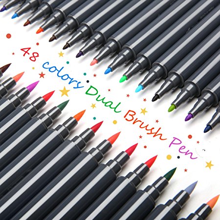 ARTISTPRE Dual Brush Pen Art Markers - 48-Colors - DUAL TIP Brush Pens Watercolor Markers - (Set of 48)