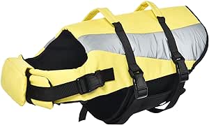 Amazon Basics Dog Adjustable Life Jacket with Reflective Stripes, Yellow, Medium