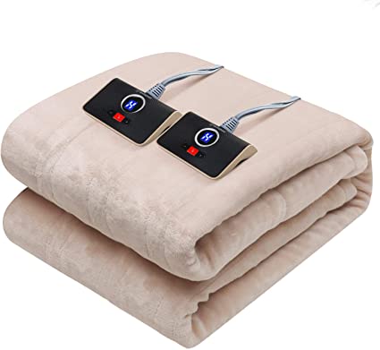 Westinghouse Electric Blanket Queen Size 84"x90" Heated Throw Soft Silky Plush Flannel Heating Blanket, 10 Heat Settings & 12 Hours Auto Off, Machine Washable, Beige
