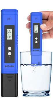 iCooker Digital Ph Meter For Water Testing [3x FREE Buffer Powder Mixture Included] Pen Tester with Auto Calibration Button - Best Water Test Kit Aquarium Pool Hydroponic Measurement Range Tool [Blue]