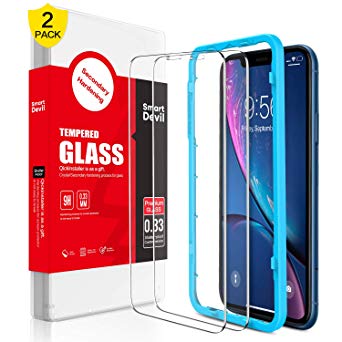 SMARTDEVIL Screen Protector for iPhone XR [2 Pack],[Easy Installation Frame] Premium Screen Protector Tempered Glass [9H Hardness] [Case Friendly][3D Touch] for iPhone XR Film (6.1 inch)