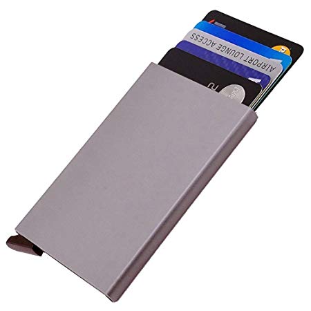 Dlife Credit Card Holder RFID Blocking Aluminum Business Card Holder Automatic Pop-up Card Case (Grey)