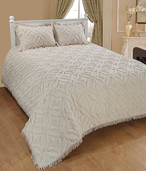 Saral Home Fashions Grace Chenille Bedspread with Sham, Queen, Ivory