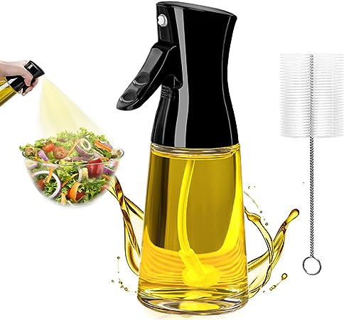 Oil Sprayer for Cooking - 180ml Glass Olive Oil Sprayer Mister with Brush, Olive Oil Dispenser Bottle, Thick Glass, Kitchen Gadgets Accessories