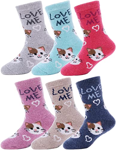 EBMORE Kids Wool Socks for Boys Toddlers Girls Warm Winter Hiking Thick Cozy Thermal Boot Heavy Crew Socks 6 Pairs