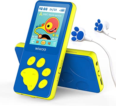 MP3 Player for Kids, Wiwoo 1.8" Portable Music Player with FM Radio Video Games Voice Recorder and Headphone, 8GB Children Cartoon Bear Paw Media Player Expandable Up to 128GB (Blue)