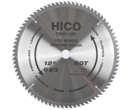 HICO CBW1280 12-Inch 80-Tooth ATB Thin Kerf General Purpose Saw Blade with 1-Inch Arbor and PermaShield Coating