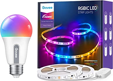 Govee 65.6ft RGBIC LED Strip Lights, Color Changing LED Strips Bundle with Govee RGBWW Light Bulbs, Smart Govee Home App Control