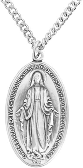 Heartland Men's Deluxe Sterling Silver Oval Miraculous Medal USA Made   Chain Choice