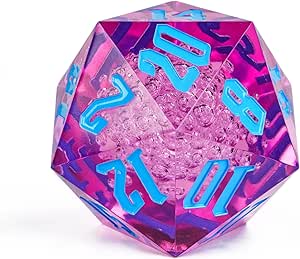 D20 Single Dice 55mm, 20 Sided DND Dice, Giant D20 D&D Polyhedral Dice Large D20 with Dice Gift Box for Dungeons and Dragons, RPG, MTG Table Games (Transparent Purple Bubbles)