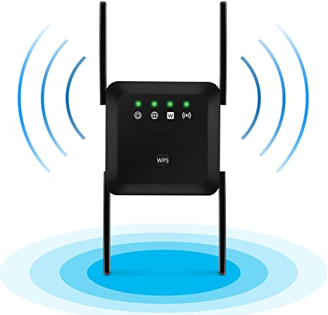 1200Mbps Wireless WiFi Range Extender,2.4 & 5GHz Dual Band WiFi Repeater WiFi Signal Booster with WPS and Ethernet Port,4 High Gain Antennas 360° Full Coverage，Extending WiFi (1200Mbps, Black)