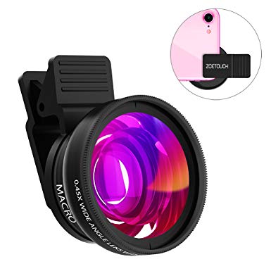 Cell Phone Lens ZOETOUCH 0.45X Super Wide Angle Lens & 12.5X Macro Lens 2 in 1 Professional HD Cell Phone Camera Lens Compatible for iPhone 8 7 6S 6S Plus 6 5S Samsung Android Smartphones