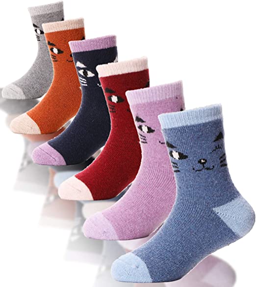 Boys Girls Wool Socks For Child Kid Toddler Thermal Warm Thick Cotton Winter Crew Fun Socks 6 Pairs