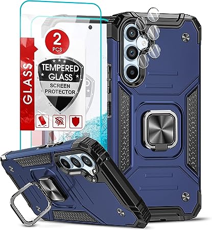 LeYi Samsung Galaxy A54 5G Case with 2 Tempered Glass Screen Protector & 2 Camera Lens Protector,Rugged Armor Shockproof Military Grade Protective Phone Cover with Ring Holder Blue