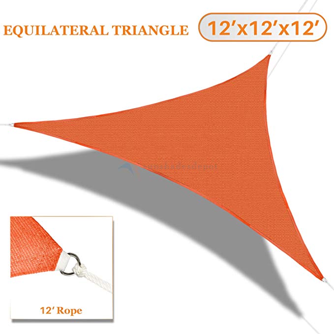 Sunshades Depot 12' x 12' x 12' Sun Shade Sail 180 GSM Equilateral Triangle Permeable Canopy Orange Custom Commercial Standard