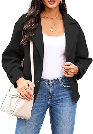 EVALESS Wool Jackets for Women Fashion Long Sleeve Moto Biker Jacket Button Down Fall Outfits Winter Warm Coat Outwear