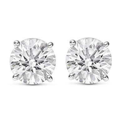 1/4-2 Carat Total Weight Round Diamond Stud Earrings 4 Prong Push Back (D-E Color VS1-VS2 Clarity)