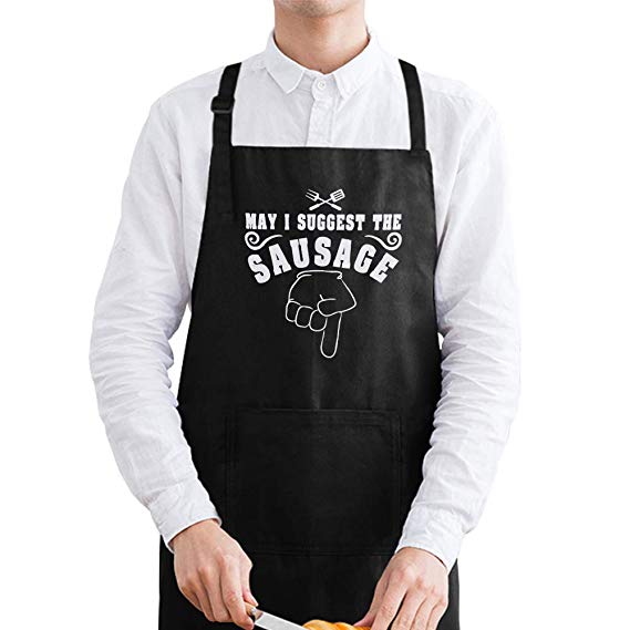 Fodiyaer Grilling Aprons for Men,Men's Kitchen BBQ Apron,Grilling Funny Barbecue Apron Novelty Gifts May I Suggest The Sausage