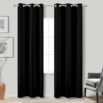 KOUFALL Black Blackout Curtains 38x84 for 36 Inch Wide Window,Dark Out Narrow Small Window Grommet Curtain Panels for Bedroom Living Room,Set of 2 Pack,38 in Width x 84 Inch Long