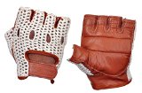 Real Soft Leather Mesh Net Fingerless Driving Weight Training Cycling Wheelchair Gloves W-1037
