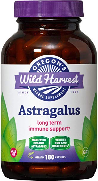 Oregon's Wild Harvest Non-GMO Certified Organic Astragalus Capsules Long Term Immune Support Herbal Supplements, 180 Count, 180Count