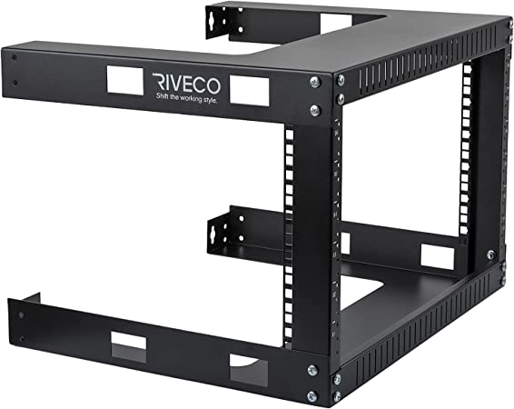 RIVECO 6U 19" Wall Mount Network Rack – 17.7" Deep 2 Post Shelf Open Frame Cabinet Easy Assembly Firm Constructed for Internet/Server/AV/Home Equipment/Patch Panel Heavy Duty Light Weight, Black