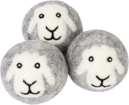 Wool Dryer Balls - Smart Sheep 3-Pack - XL Premium Natural Fabric Softener Award-Winning - Wool Balls Replaces Dryer Sheets - Wool Balls for Dryer - Laundry Balls for Dryer (Gray Smiling Sheep)
