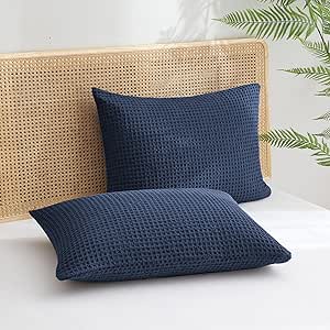 PHF Ultra Soft Waffle Weave Pillowcases King Size 20" x 36" 2 Pack, No Insert, Breathable Skin-Friendly Pillow Shams, Decorative Waffle Weave Pillow Case Covers, Navy Blue