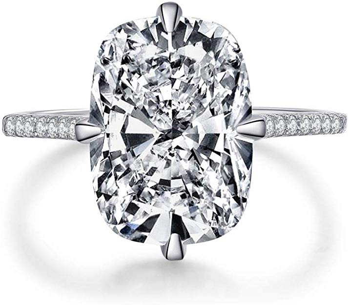 Bo.Dream Cushion Cut 6ct Cubic Zirconia CZ Engagement Ring 925 Sterling Silver Rhodium Plated